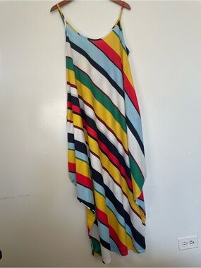 Colorblock Diagonal Stripe Maxi Dress, Pockets Comfy Beach 
Size Large